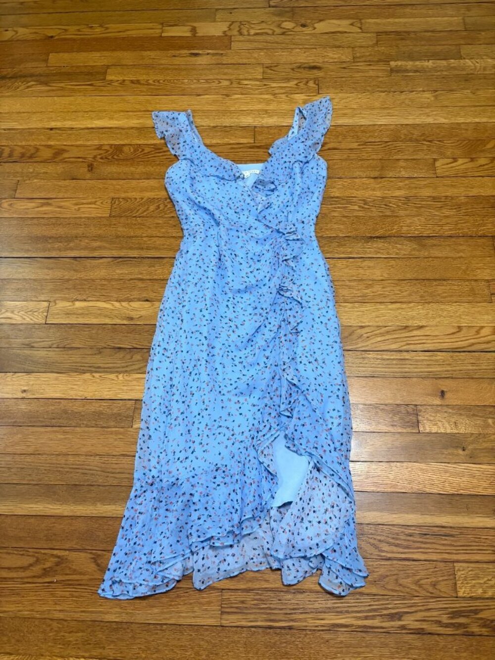 Veronica Beard Womens 100% Silk Dress Size 2 Blue Floral Ruffle Midi